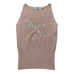 Vintage Pink Silk Blend Knit Iridescent Sequin Tank Top Blouse